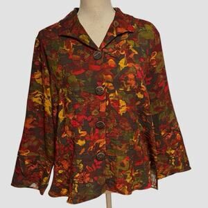 Habitat Size M Button Front Shirt Top Blouse Abstract Leaf Print Fall Autumn